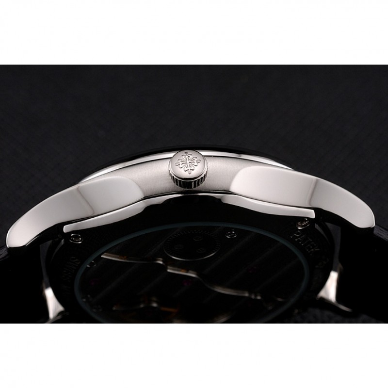 Best Replica Watches Patek Philippe Calatrava Date Black Dial Stainless Steel Case Black Leather Strap-8