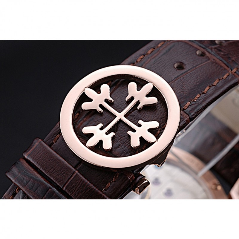 Patek Philippe Geneve Two Dial Gray Dial Rose Gold Bezel Brown Leather Band 622148-5