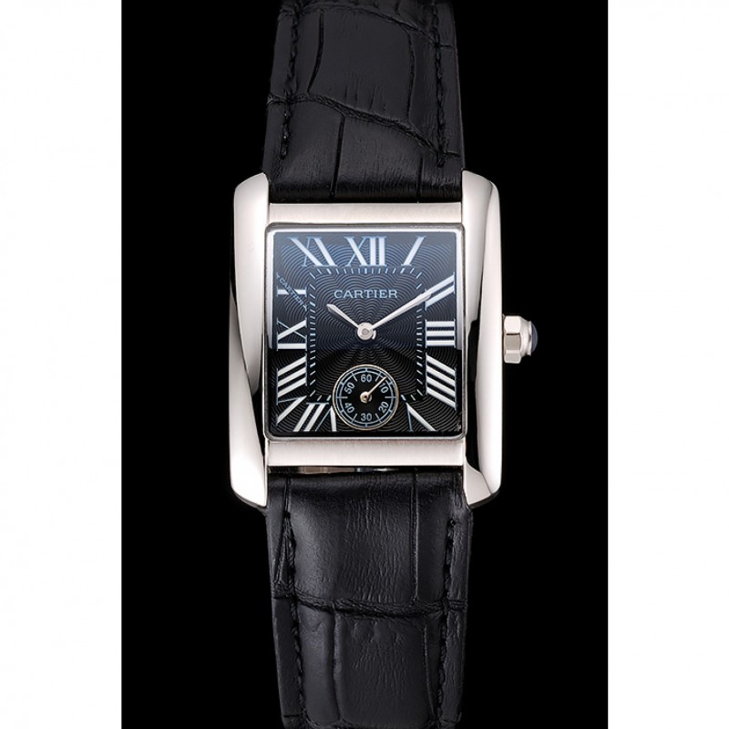 Cartier Tank MC Stainless Steel Case Black Dial Black Leather Strap 622174-1