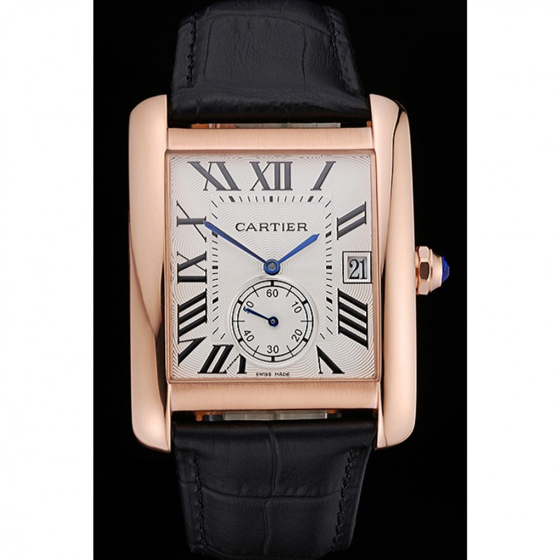 Cartier Tank MC White Dial Gold Case Black Leather Strap 622579-1