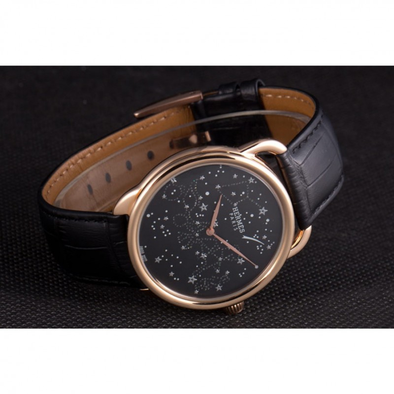 Best Replica Watches Hermes Classic Croco Leather Strap Black Dial 801405-4
