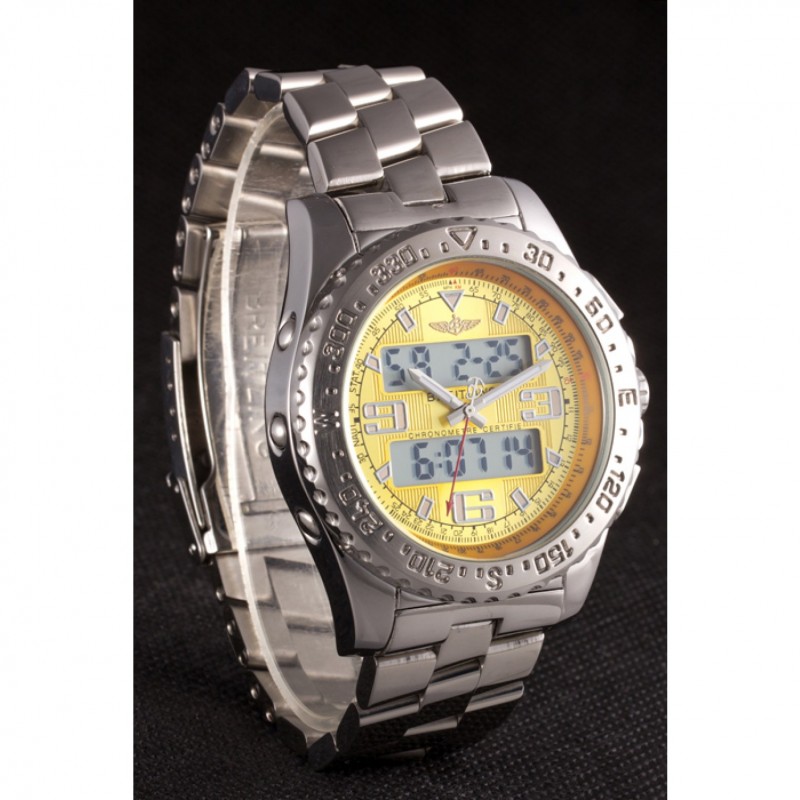 Breitling Certifie Yellow Dial Stainless Steel Strap Rose Gold Bezel-2