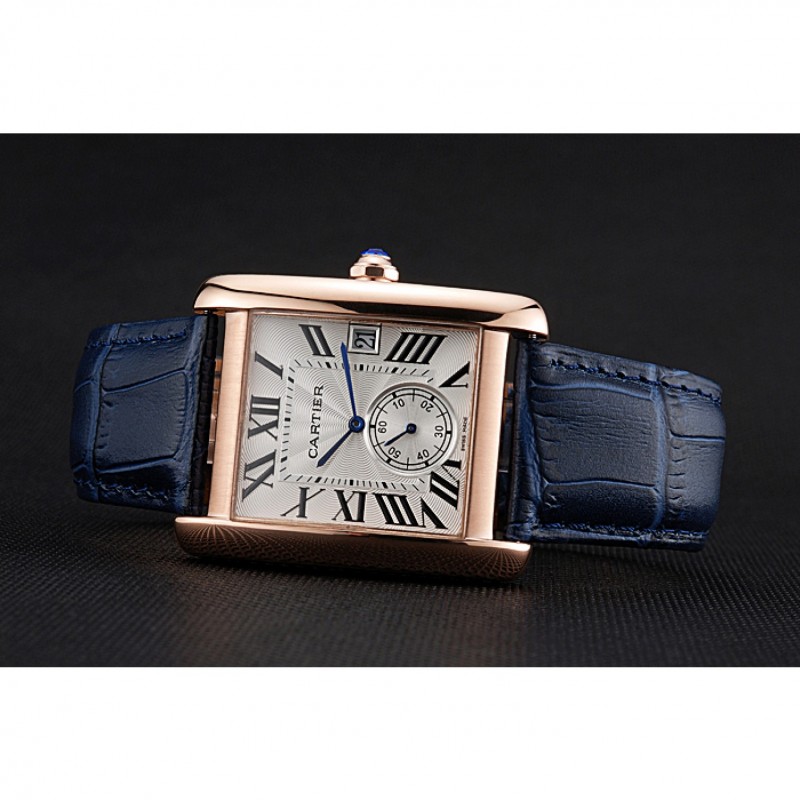 Cartier Tank MC White Dial Gold Case Blue Leather Strap 622577-4