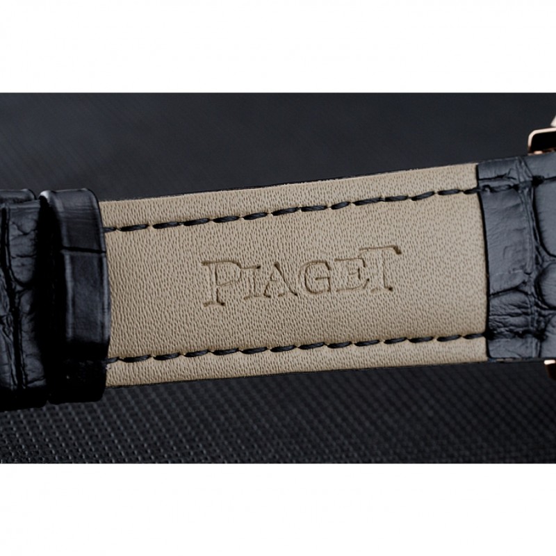 High Quality Replica Watches Piaget Altiplano Chronograph Black Dial Gold Case Black Leather Bracelet 1454047-6