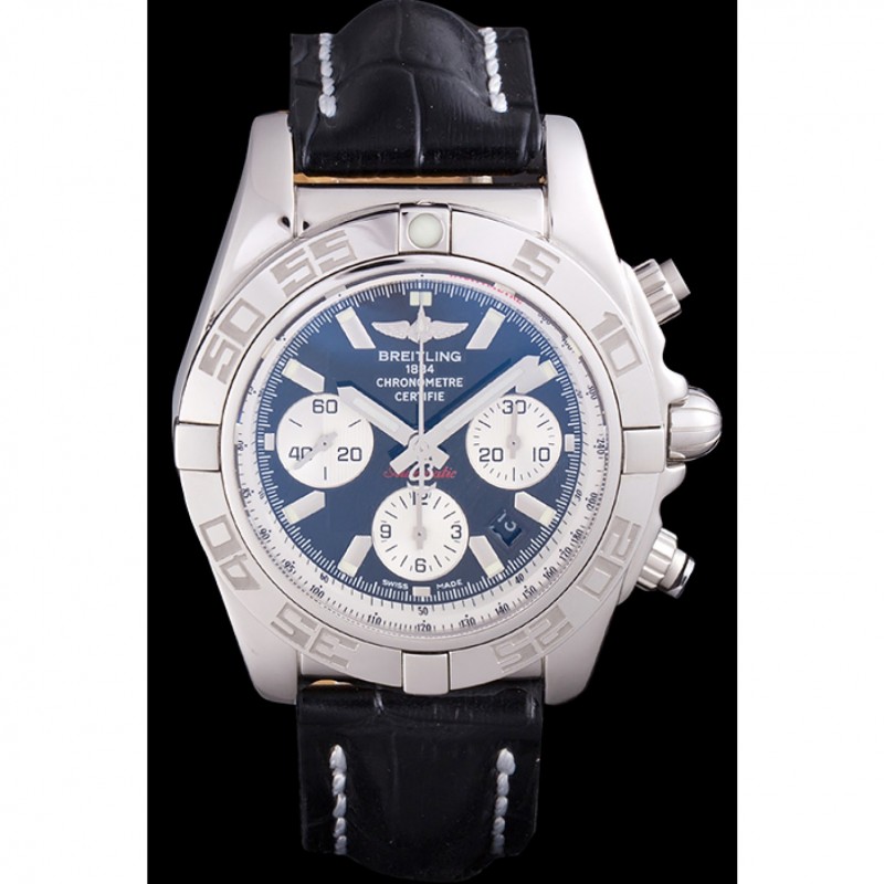 Swiss Breitling Chronomat Black Dial with Black Leather Band 621520-1