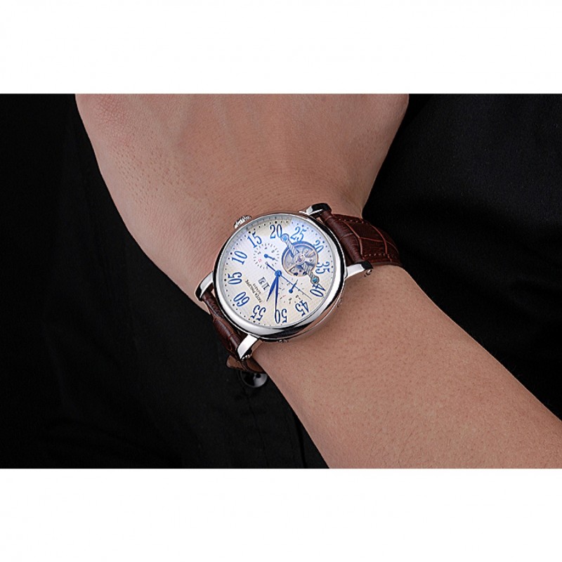 Patek Philippe Grand Complications Stainless Steel Case White Dial Roman Numerals Brown Leather Bracelet 622257-6