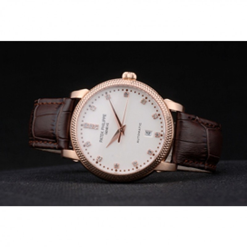 Patek Philippe Swiss Calatrava Ribbed Bezel Grey Dial Brown Leather Strap 7650-4
