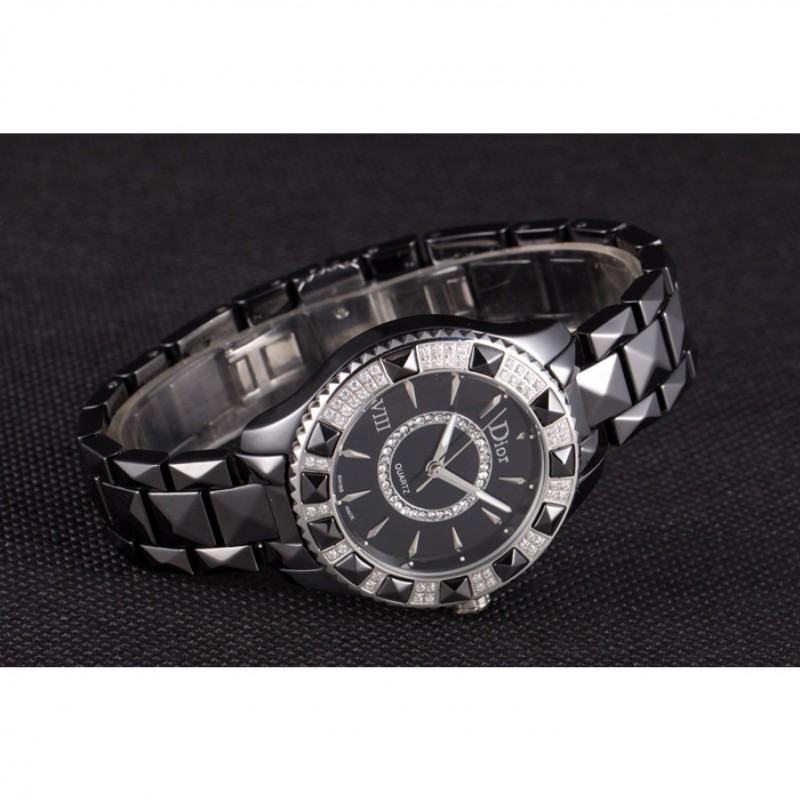 AAA Dior VIII Diamond Encrusted Black Bezel Black Bracelet cd09 621362-3