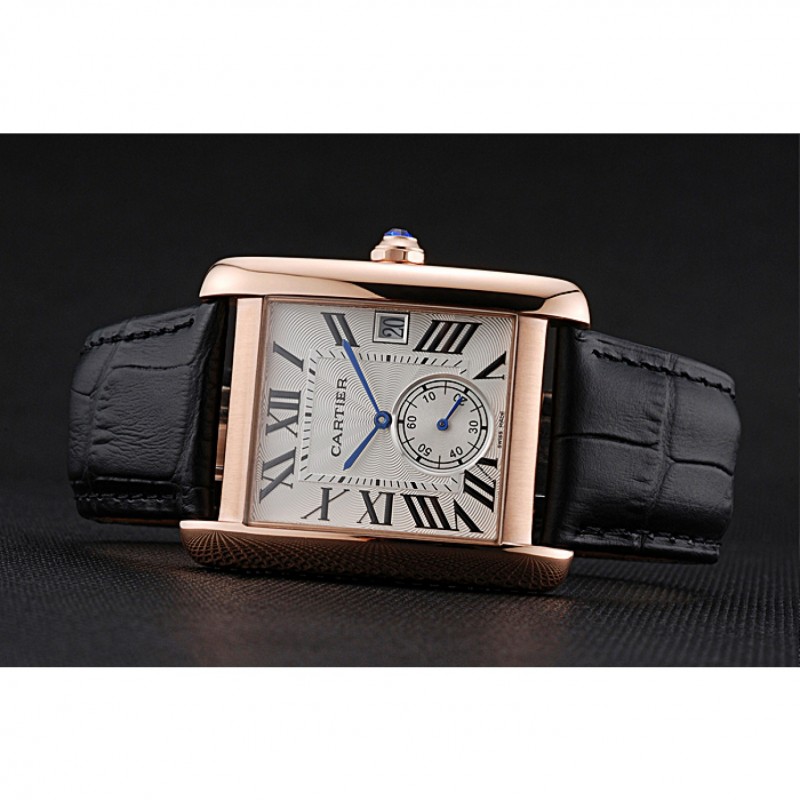 Cartier Tank MC White Dial Gold Case Black Leather Strap 622579-4
