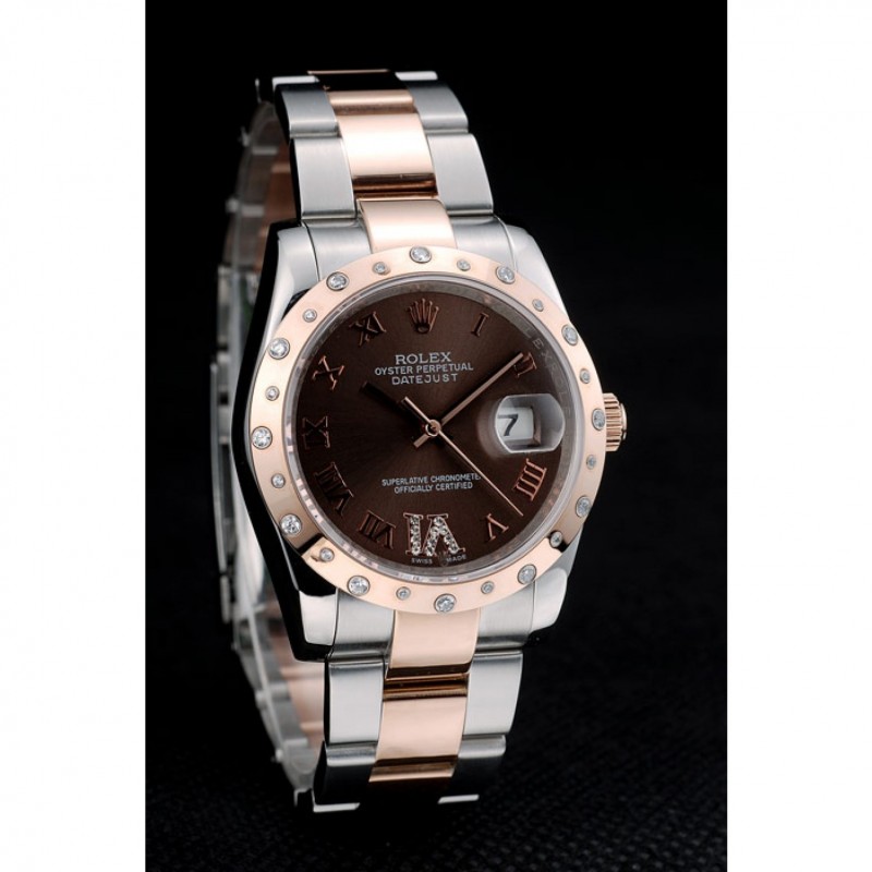 Rolex DateJust Brushed Stainless Steel Case Brown Dial Diamond Plated 41994-2
