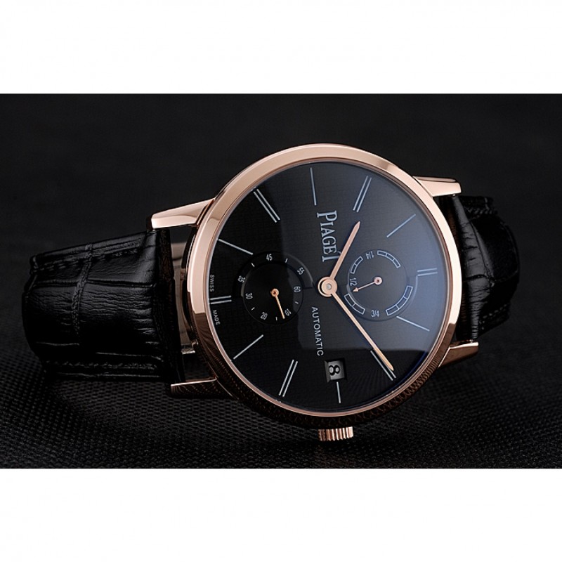 Piaget Altiplano Date Black Dial Rose Gold Case Black Leather Strap-4