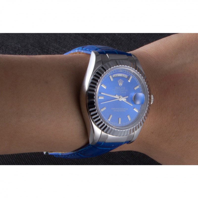 Cheap Replica Watches Rolex Day-Date Oyster Collection Blue Leather Band 621490-8