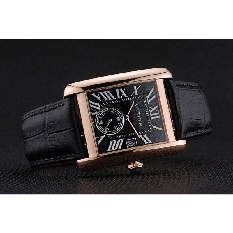 AAA Cartier Tank MC Black Dial Gold Case Black Leather Strap 622580-3