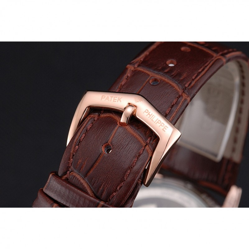 Patek Philippe Classic Tourbillon Power Reserve Black And White Dial Rose Gold Case Brown Leather Strap-5