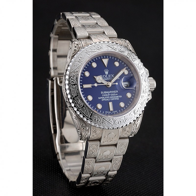 High End Replica Watches Swiss Rolex Submariner Skull Limited Edition Blue Dial White Case And Bracelet 1454094-2