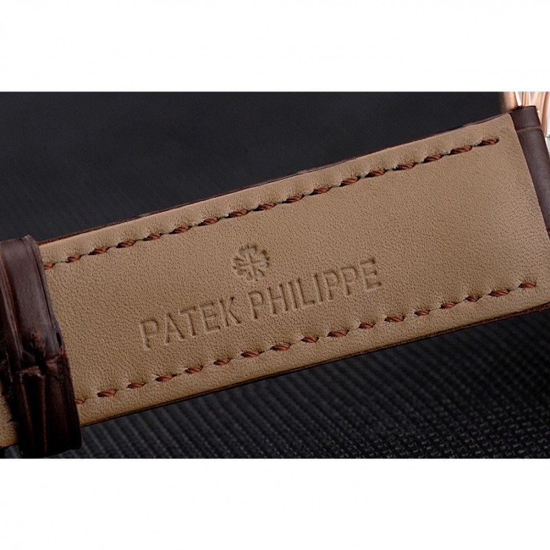 Swiss Patek Philippe Complications Openworked Dial Rose Gold Case Brown Leather Strap-6