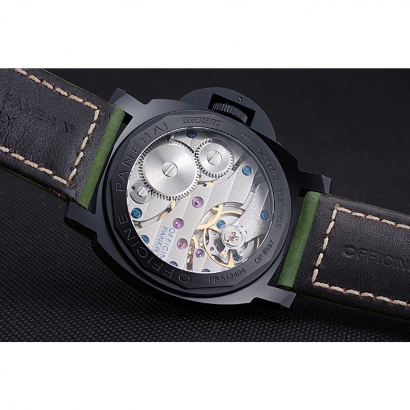 Panerai Luminor Marina Ion Plated Stainless Steel Bezel Green Leather Bracelet 622312-8