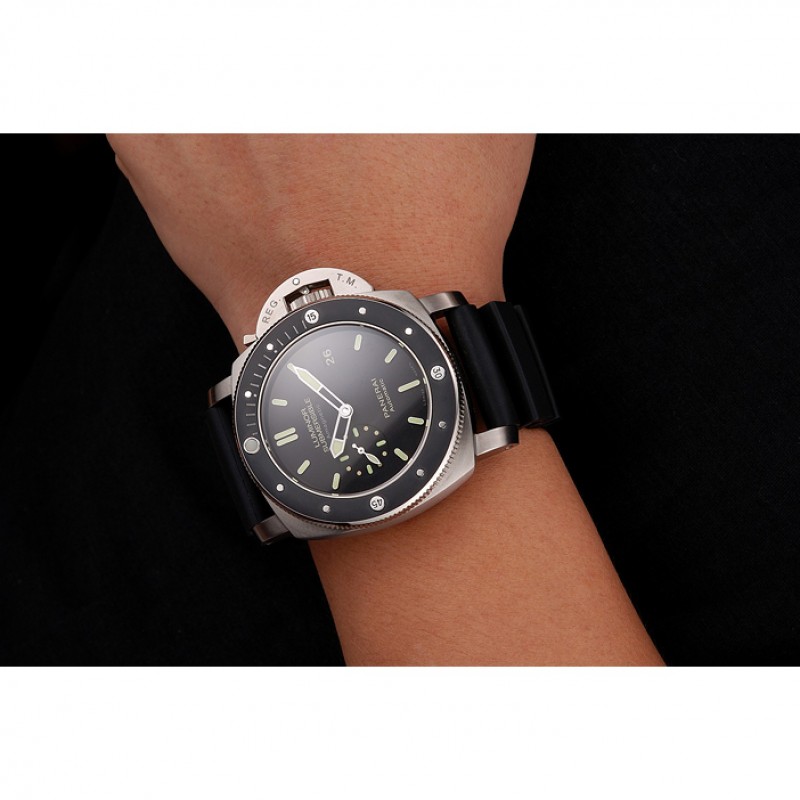 Cheap Replica Watches Swiss Panerai Luminor Submersible Black Dial Stainless Steel Case Black Bezel Black Rubber Strap-8