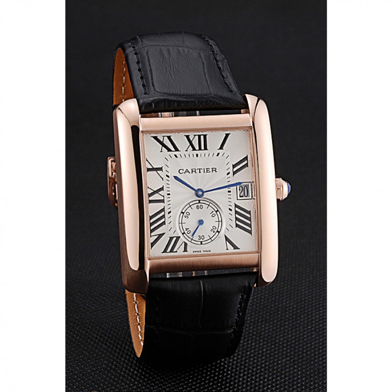 Cartier Tank MC White Dial Gold Case Black Leather Strap 622579-2