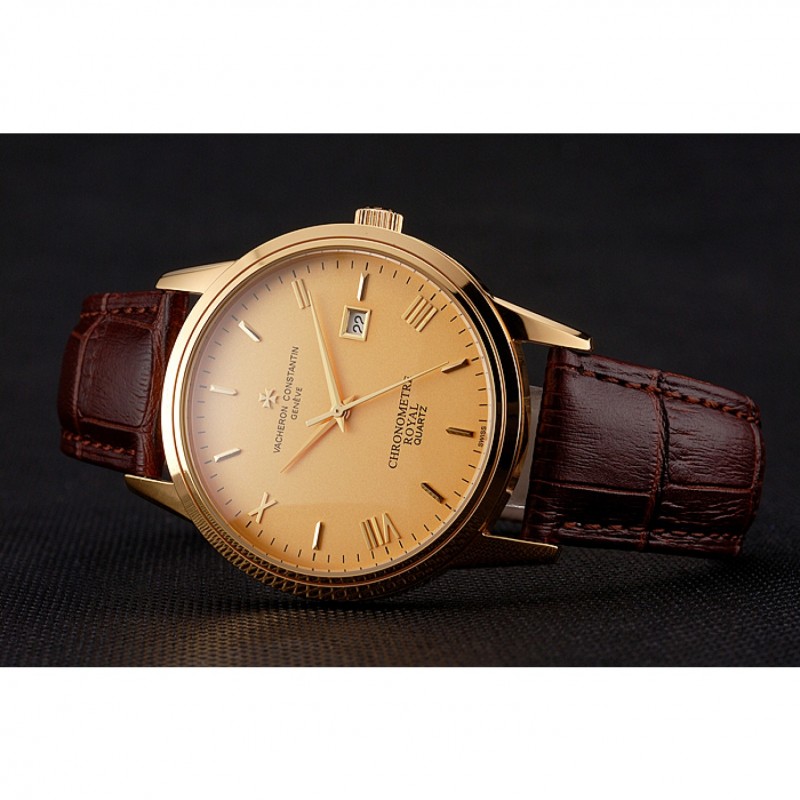 Vacheron Constantin Patrimony Chronometre Royal Gold Dial Gold Case Brown Leather Strap-4
