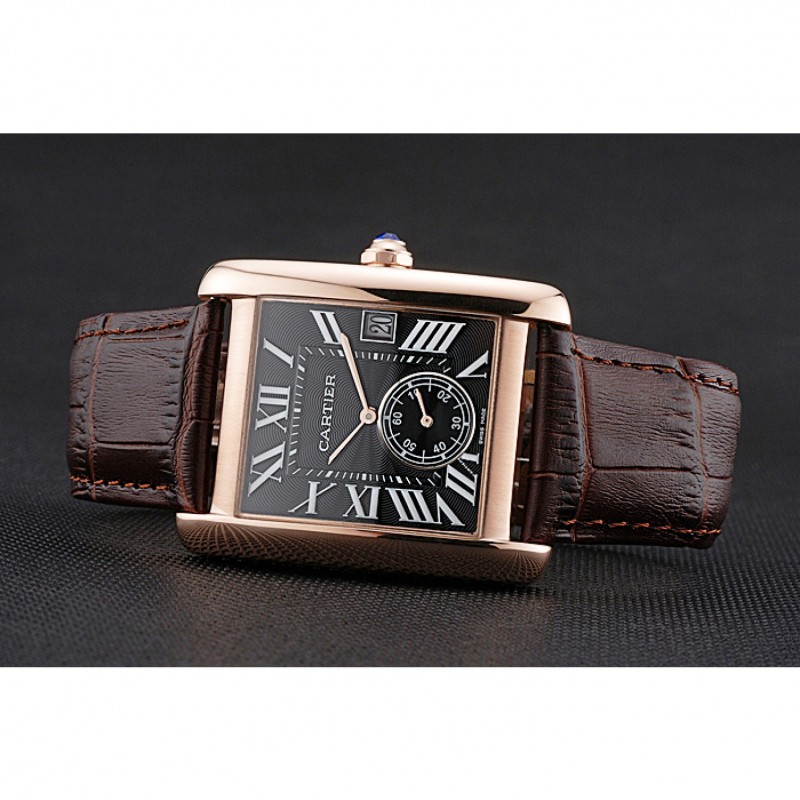 Cartier Tank MC Black Dial Gold Case Brown Leather Strap 622582-4