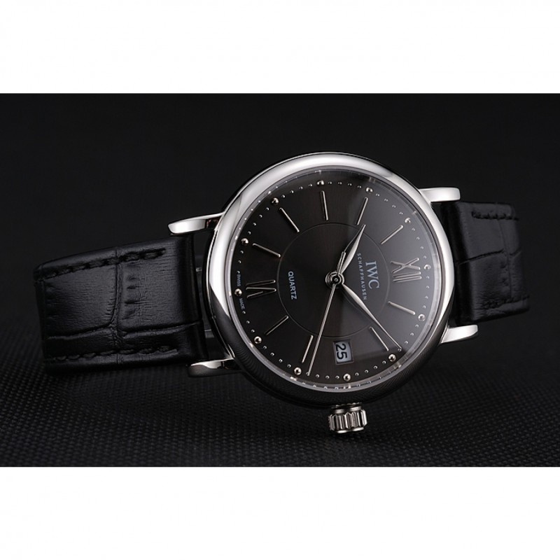 IWC Portofino Dark Gray Dial Stainless Steel Case Black Leather Strap-4