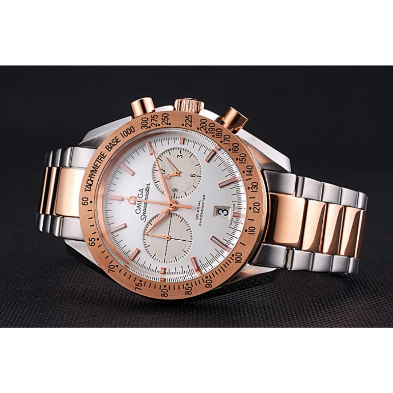 Omega Speedmaster White Dial Gold Bezel Stainless Steel Case Two Tone Bracelet 622803-4