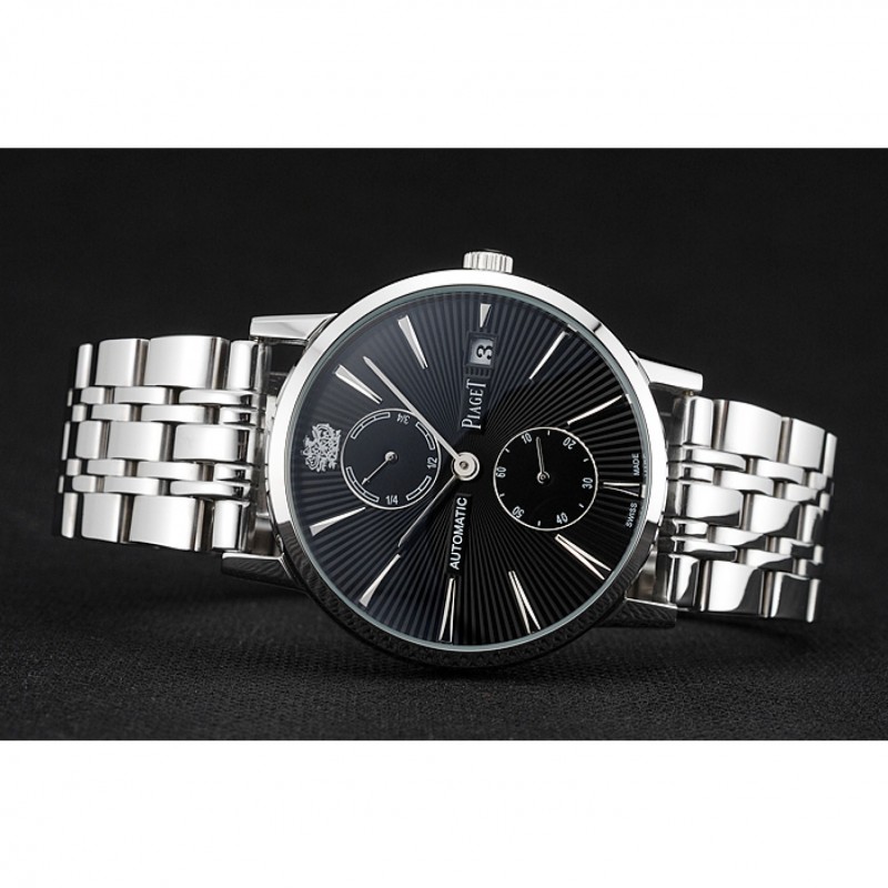 SS Replica Watches Piaget Altiplano Black Dial Silver Case Stainless Steel Bracelet 1454232-3