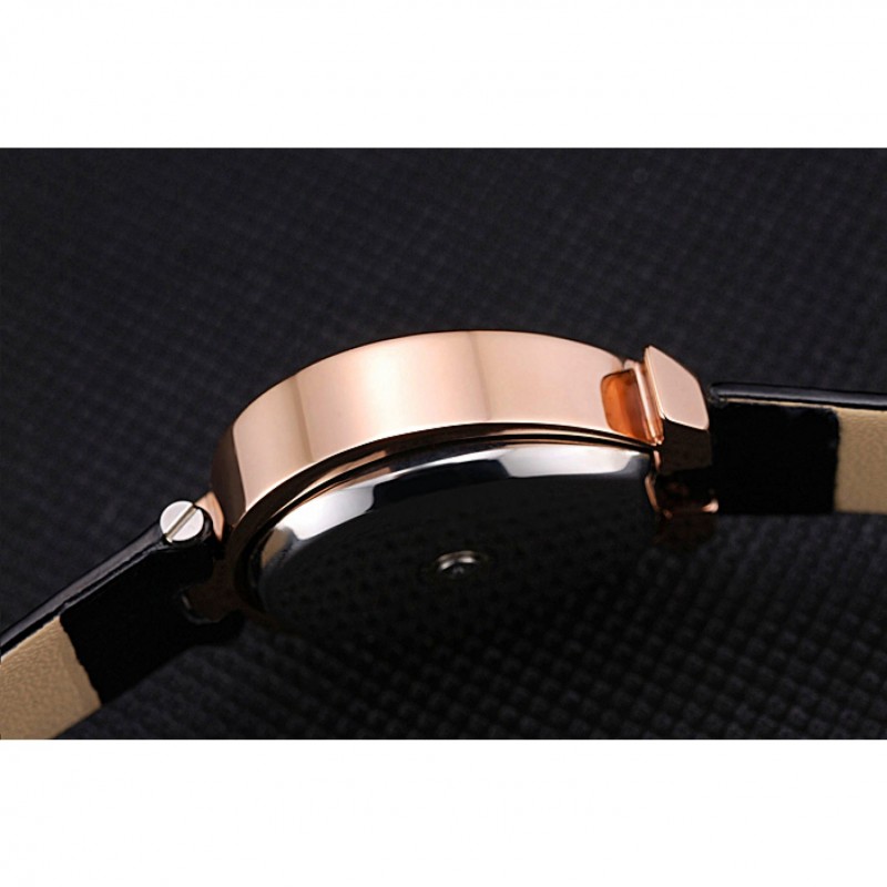 Omega Ladies Watch White Dial Gold Case Black Leather Strap 622820-8