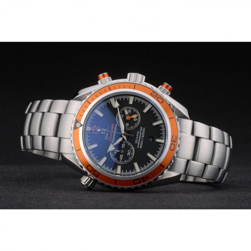 High Quality Replica Watches Omega Seamaster Planet Ocean Orange Bezel Black Dial Stainless Steel Strap 80241-3