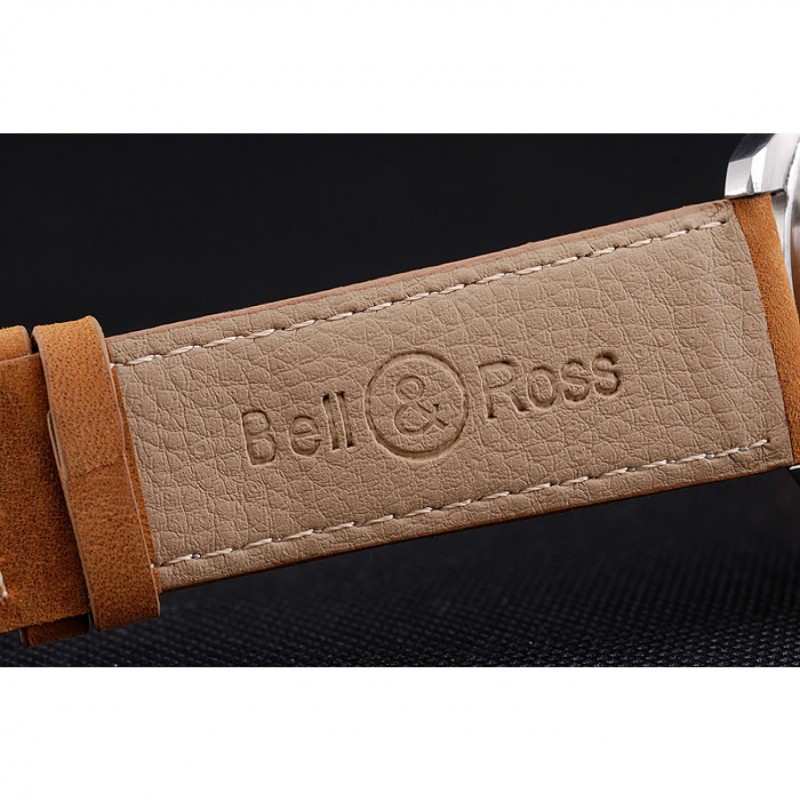 Bell and Ross BR126 Flyback Black Dial Silver Case Gold Numerals Brown Suede Leather Strap-6