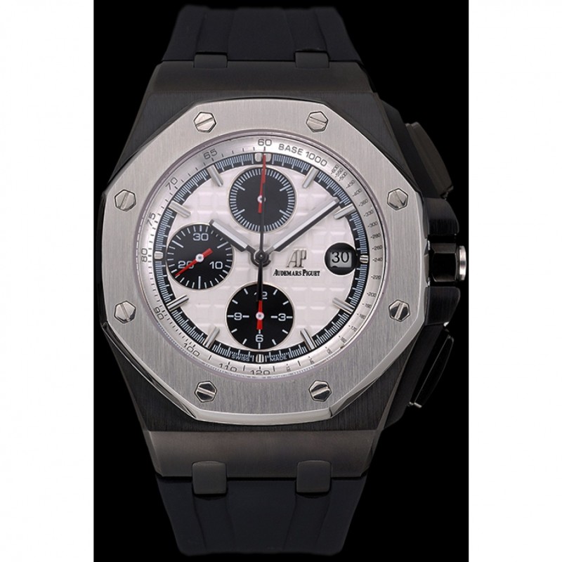 SS Swiss Audemars Piguet Royal Oak Offshore Chronograph White Dial Black Steel Case Black Rubber Strap 622862-1