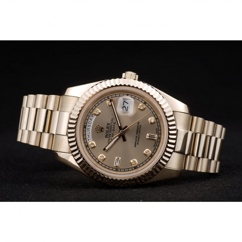 High End Replica Watches Rolex DayDate Gold Stainless Steel Ribbed Bezel Goldish Dial 41979-3