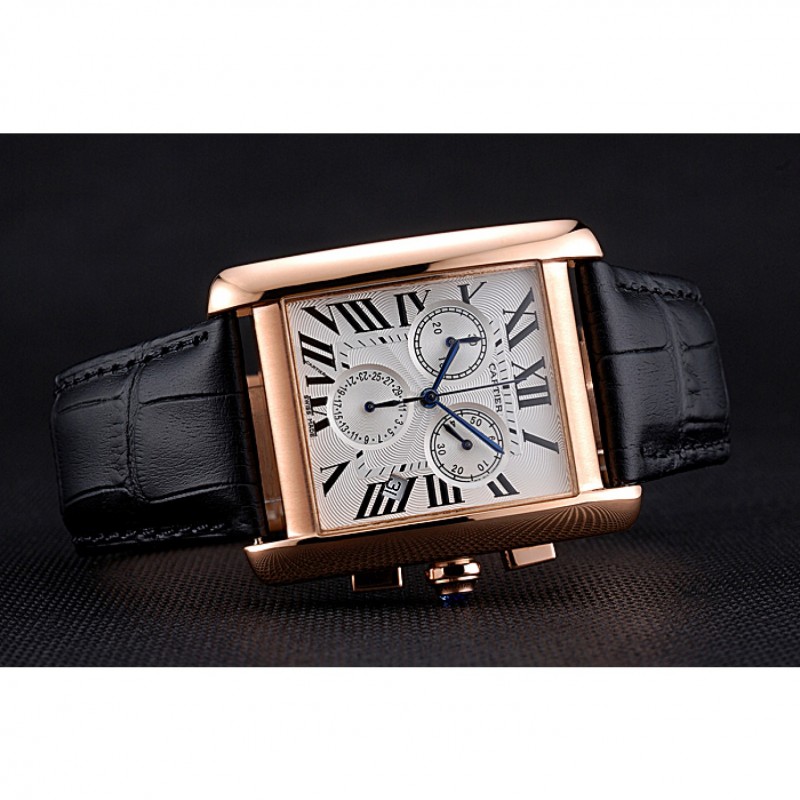 High Quality Cartier Tank MC White Dial Gold Case Black Leather Bracelet 622693-3