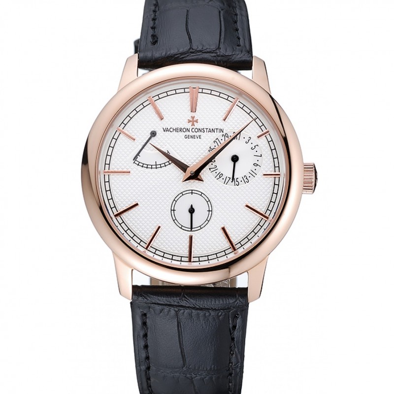 Vacheron Constantin Patrimony Power Reserve White Dial Gold Case Black Leather Bracelet 1454264-0