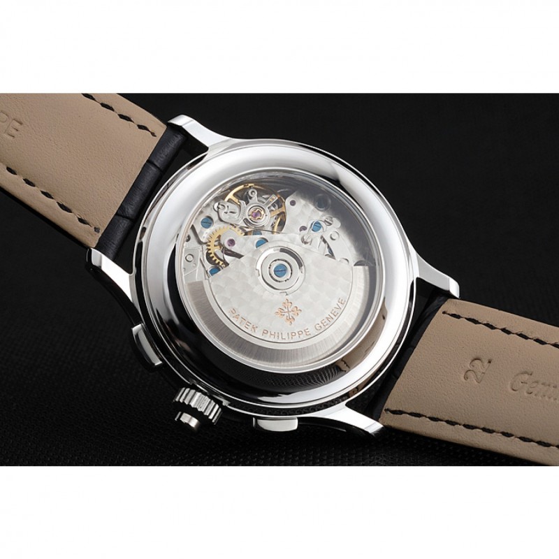 High Quality Replica Watches Swiss Patek Philippe 5170J Chronograph White Dial Stainless Steel Case Black Leather Strap-7