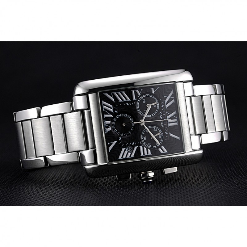Cheap Cartier Tank MC Black Dial Stainless Steel Case And Bracelet 622698-4