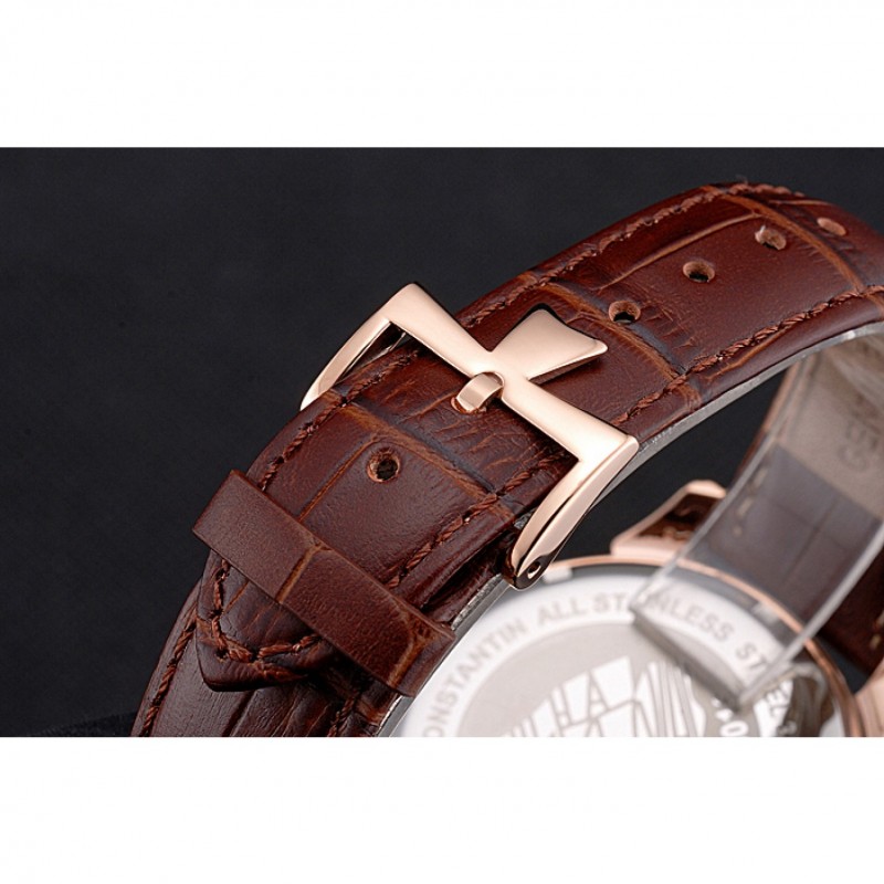 Vacheron Constantin Traditionnelle Black Ship Dial Rose Gold Case Brown Leather Strap-5