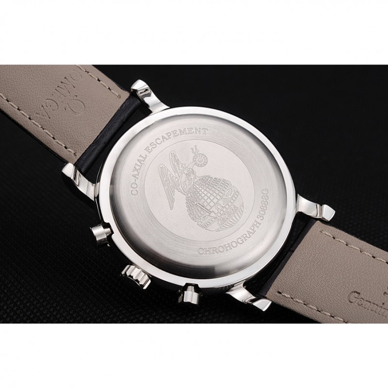 High Quality Omega Seamaster Vintage Chronograph Black Dial Diamond Hour Marks Stainless Steel Case Black Leather Strap-8