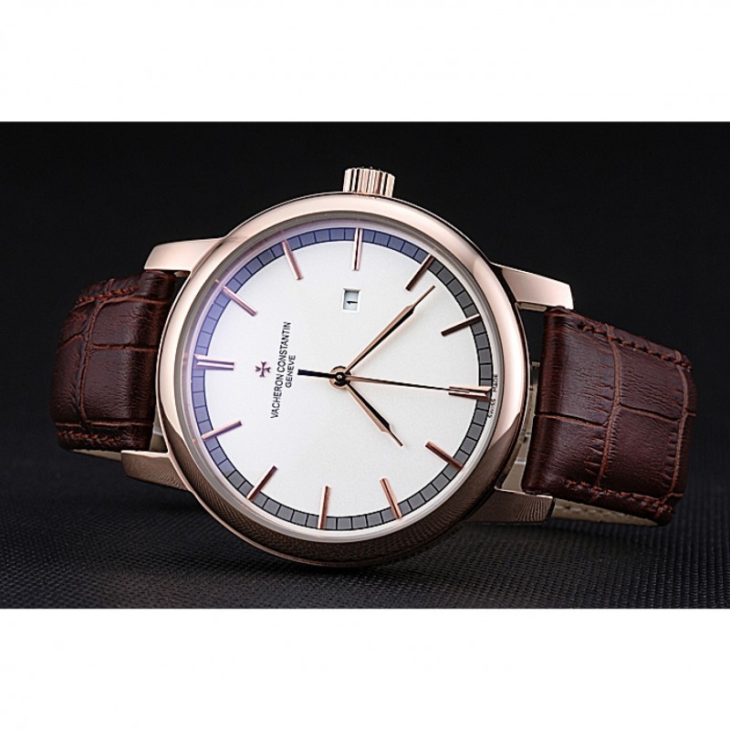 Vacheron Constantin Patrimony Contemporary Gold Case White Dial Brown Leather Strap 622307-4