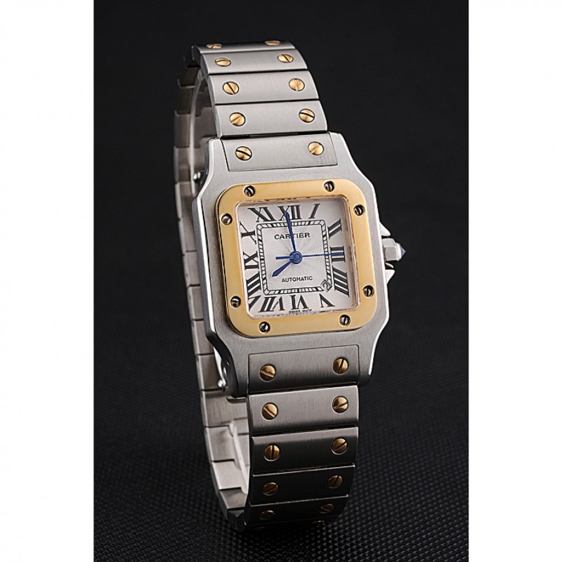 Swiss Cartier Santos De Cartier Galbeee Yellow Gold and Steel Case Steel Bracelet Small 622644-2