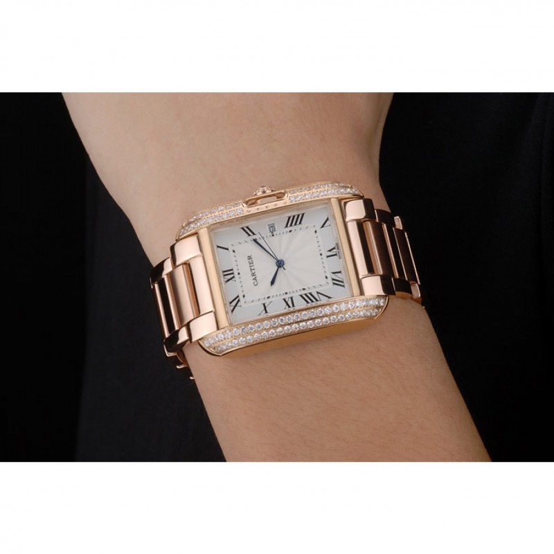 Cartier Tank Anglaise 36mm White Dial Diamonds Rose Gold Case Rose Gold Bracelet-6