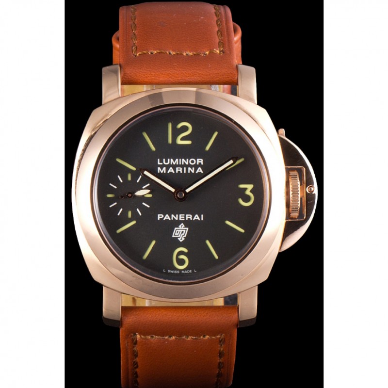 Panerai Luminor Marina Black Dial Brown Leather Bracelet-1