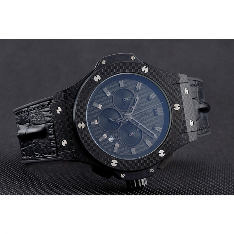 Luxury Hublot Big Bang Carbon Dial Carbon Case And Bezel Black Leather Strap 622773-4