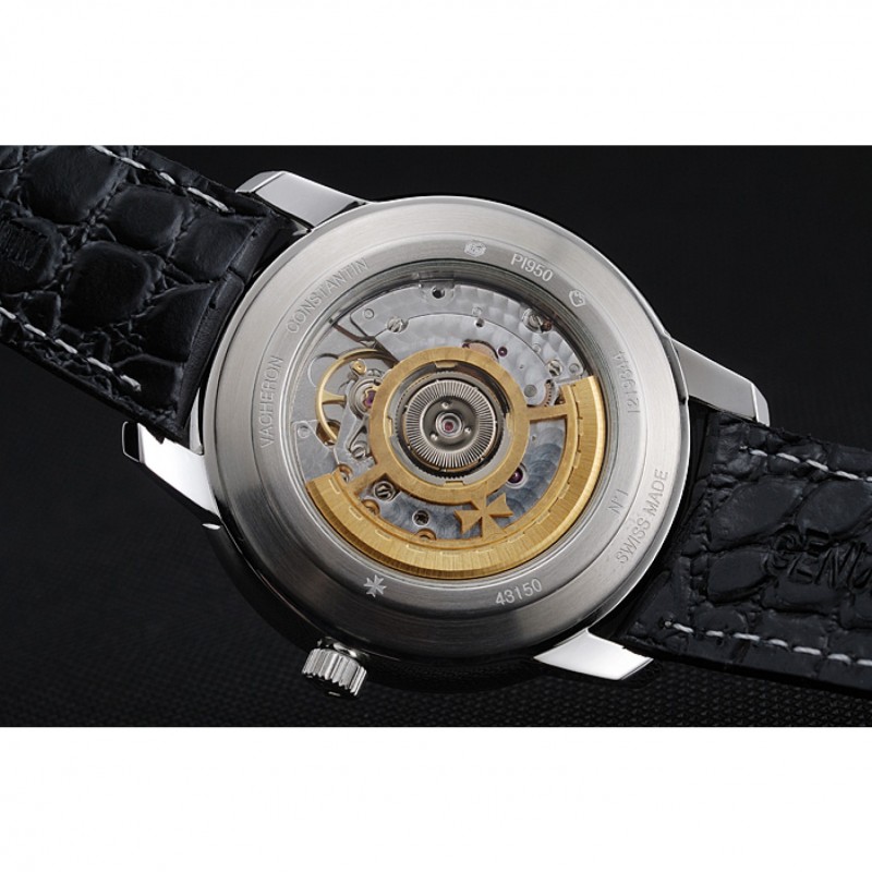 Swiss Vacheron Constantin Patrimony Grey Dial Silver Case Black Leather Bracelet 1454160-8