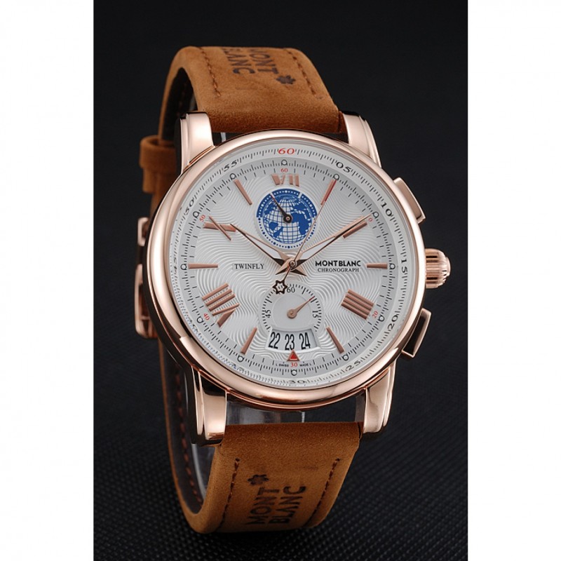 Montblanc Twinfly Chronograph White Dial Brown Suede Leather Bracelet 1454116-2