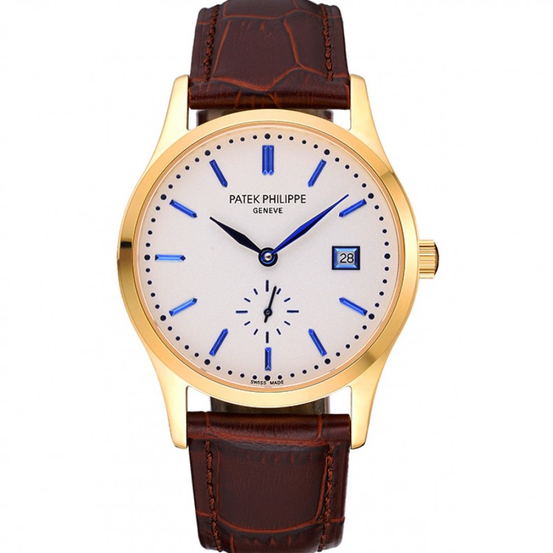 Patek Philippe Calatrava White Dial Gold Case Brown Leather Strap 622844-0