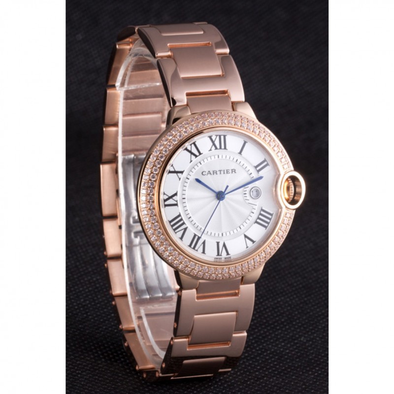 High Quality Replica Watches Cartier Ballon Bleu 42mm White Dial Diamonds Pink Gold Case And Bracelet-2