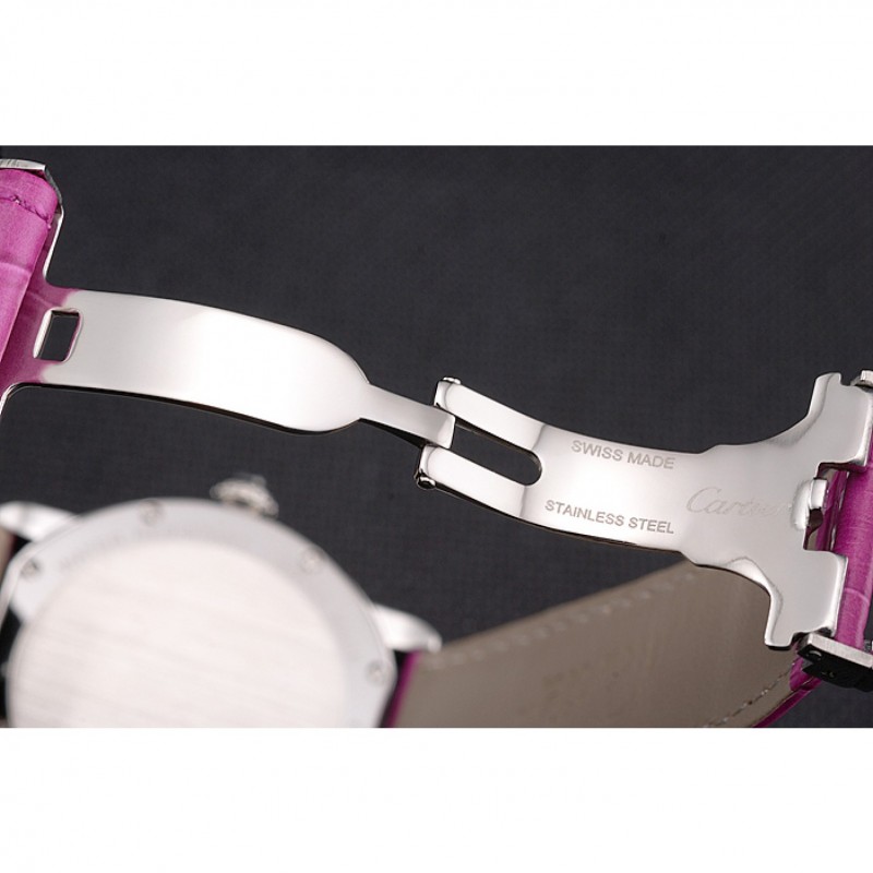 Cartier Ronde Louis Cartier White Dial Stainless Steel Case Fuchsia Leather Strap-6