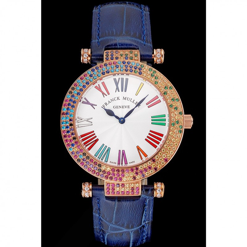 Franck Muller Double Mistery 4 Saisons White Dial Rose Gold Case Blue Leather Strap-1